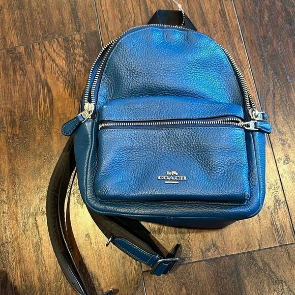 COACH Mini Charlie Backpack in Pebble Leather blue color used in GUC - Picture 1 of 11
